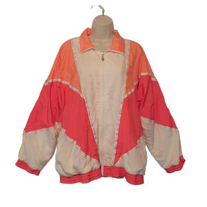 G Casuals Color Block Y2K Pink Track Jacket Womens 1X Full Zip Windbreaker Peach